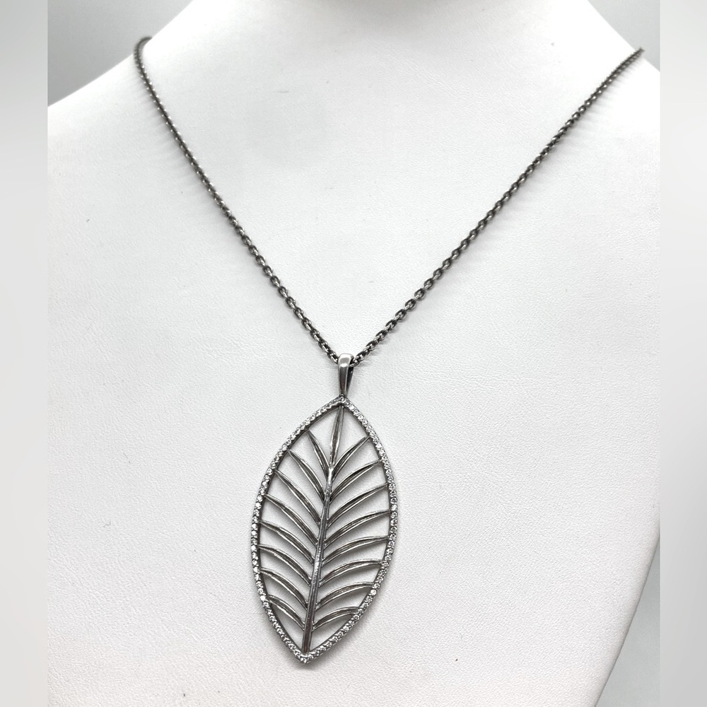 Pandora Sterling Silver 925 ALE CZ Stone Palm Leaf Pendant Necklace #390370CZ